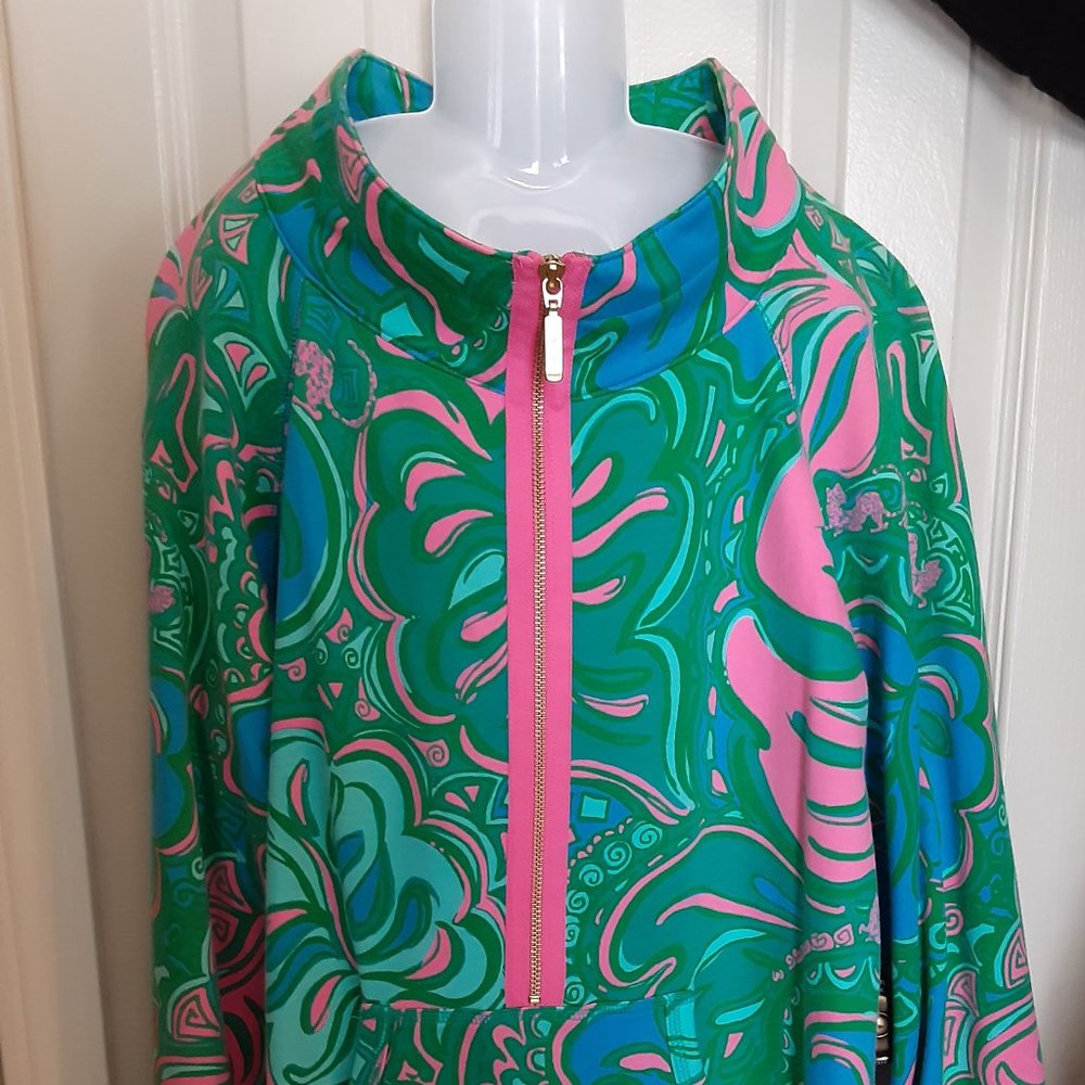 Lilly Pulitzer Skipper Popover - Cheetah Tropical Leaf Print 1/2 Zip